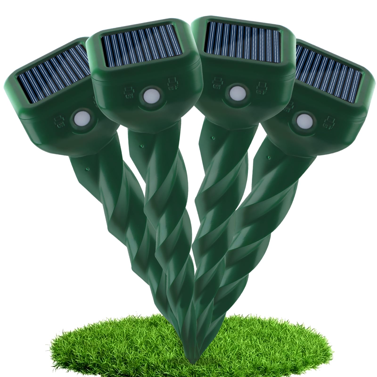 TEPENAR Set di 4 repellenti per arvicole a ultrasuoni e repellente per animali contro talpe, arvicole serpenti, marmotte (IP65 impermeabile), per giardino, prato, cortile