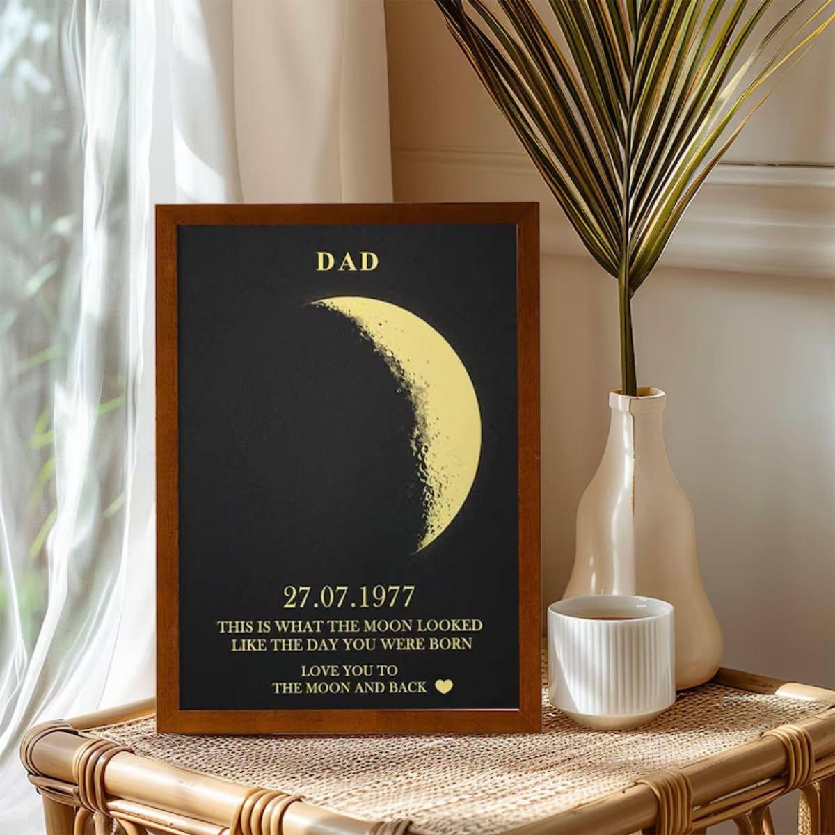 PGORSDOR Personalized Moon Phase Frame,Custom Moon Phase Print Frame,Moon Phase Wall Art,Personalized Moon Phase Wall Art (Walnut,50x35cm/20x14'')