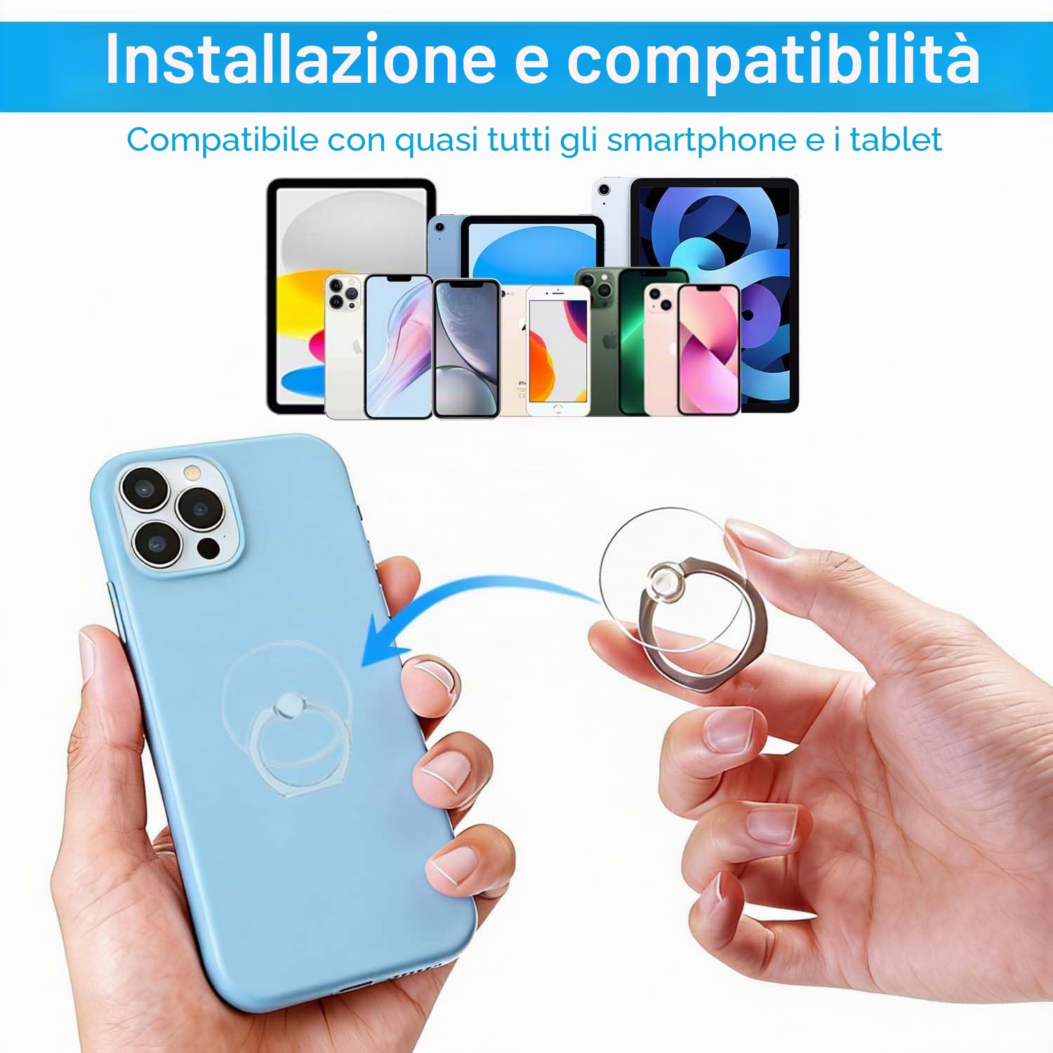 VOVIGGOL 2 Pezzi Trasparente Supporto per anello per cellulare Universale Cellulare Anello Rotazione 360° Gradi Smartphone Ring per iPhone, Samsung, Huawei, Tutti Gli Smartphone e Tablet