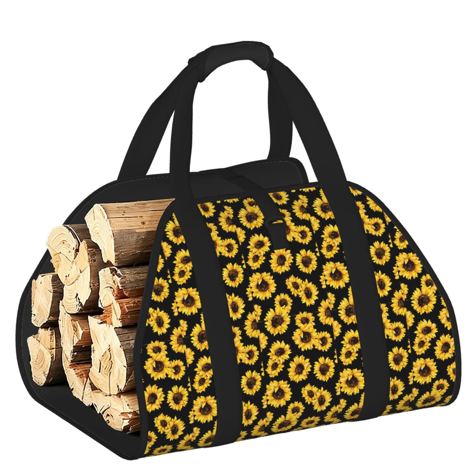 Ayyqwe Black Sunflower.. Print Firewood Bag Wood Waterproof Versatile Camping Picnic Storage Daily Home