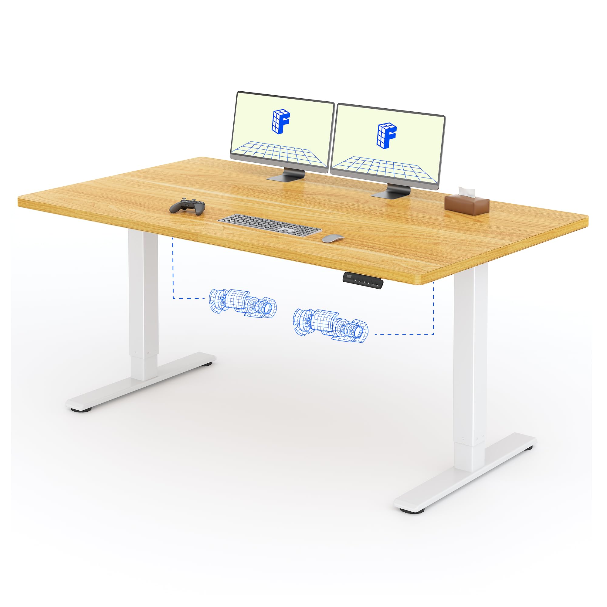 FLEXISPOT 2 Motor Escritorio Elevable Eléctrico 160x80 con Una Tabla de Mesa Completa, Mesa de Elevable con Panel de Memoria, Escritorio Eléctrico Regulable en Altura, 100KG de Carga, Blanco+Arce