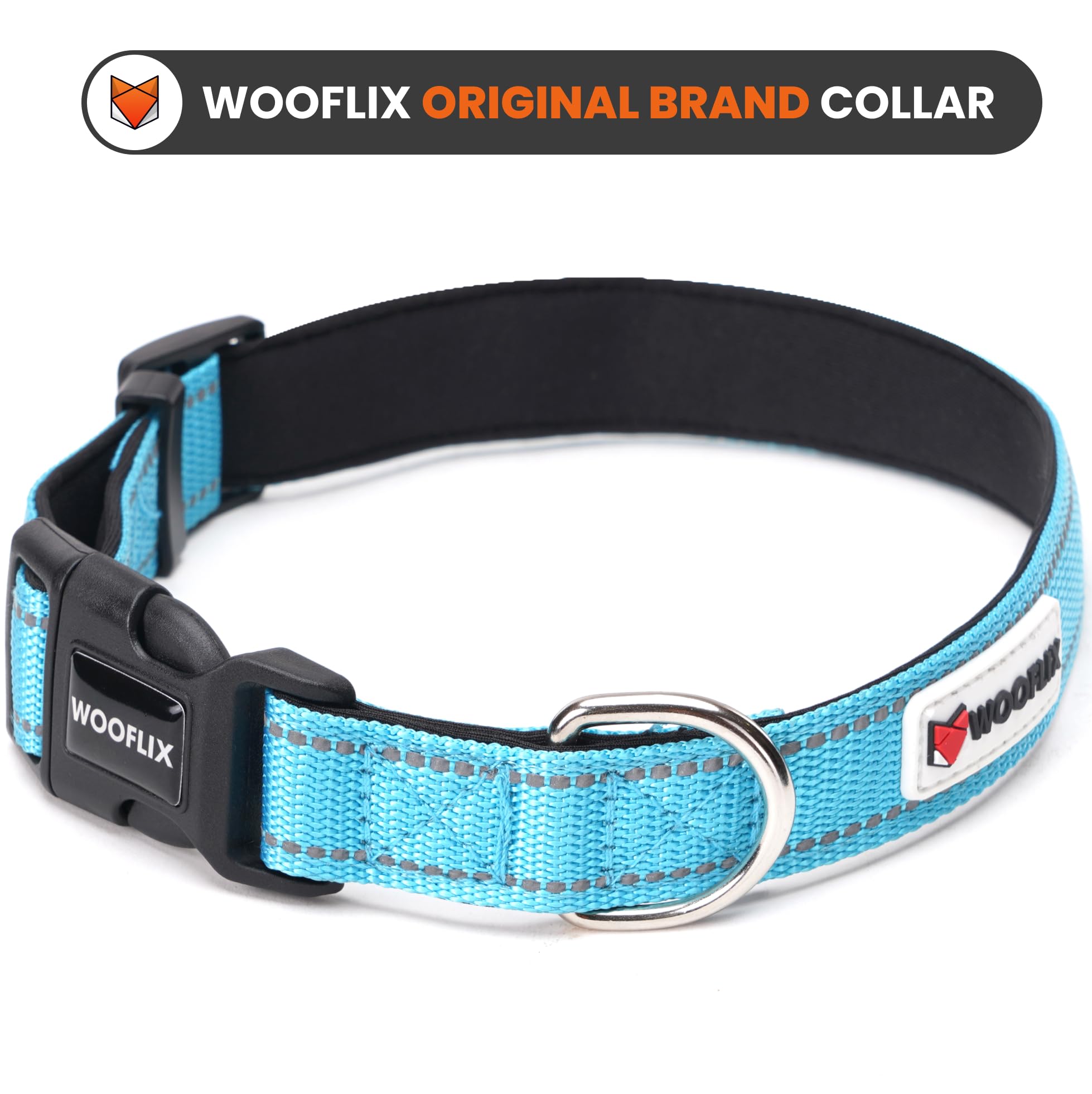 WOOFLIX Reflective Dog Collar For Training And Walks|Adjustable Nylon Training Collar With Tactical Buckle And D-Ring For Medium And Large Dogs|Reflective Dog Collar|(Medium, Blue, 13 Cm X 15 Cm)