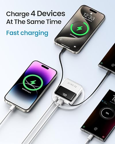 Miniatura 3 de Pequeño cargador portátil con cable integrado, pantalla LED inteligente de 10000 mAh, mini banco de energía, entrada USB C, entrada y salida de