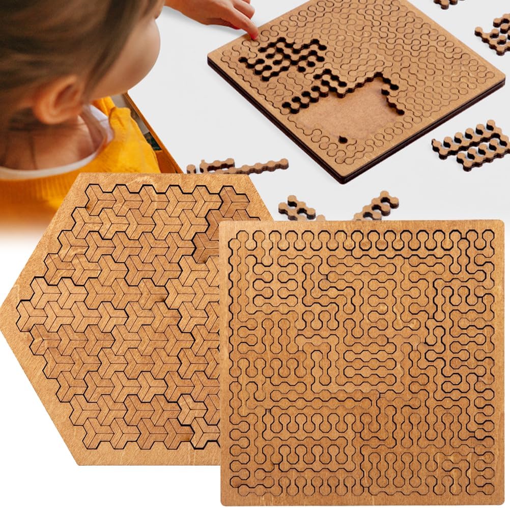 Fractal Tray Puzzles,Hard Difficult Wooden Jigsaw,Portable Impossible Reverse Thinking Challenging Puzzle,Brain-Training Tray Puzzles for Adults (2PCS)
