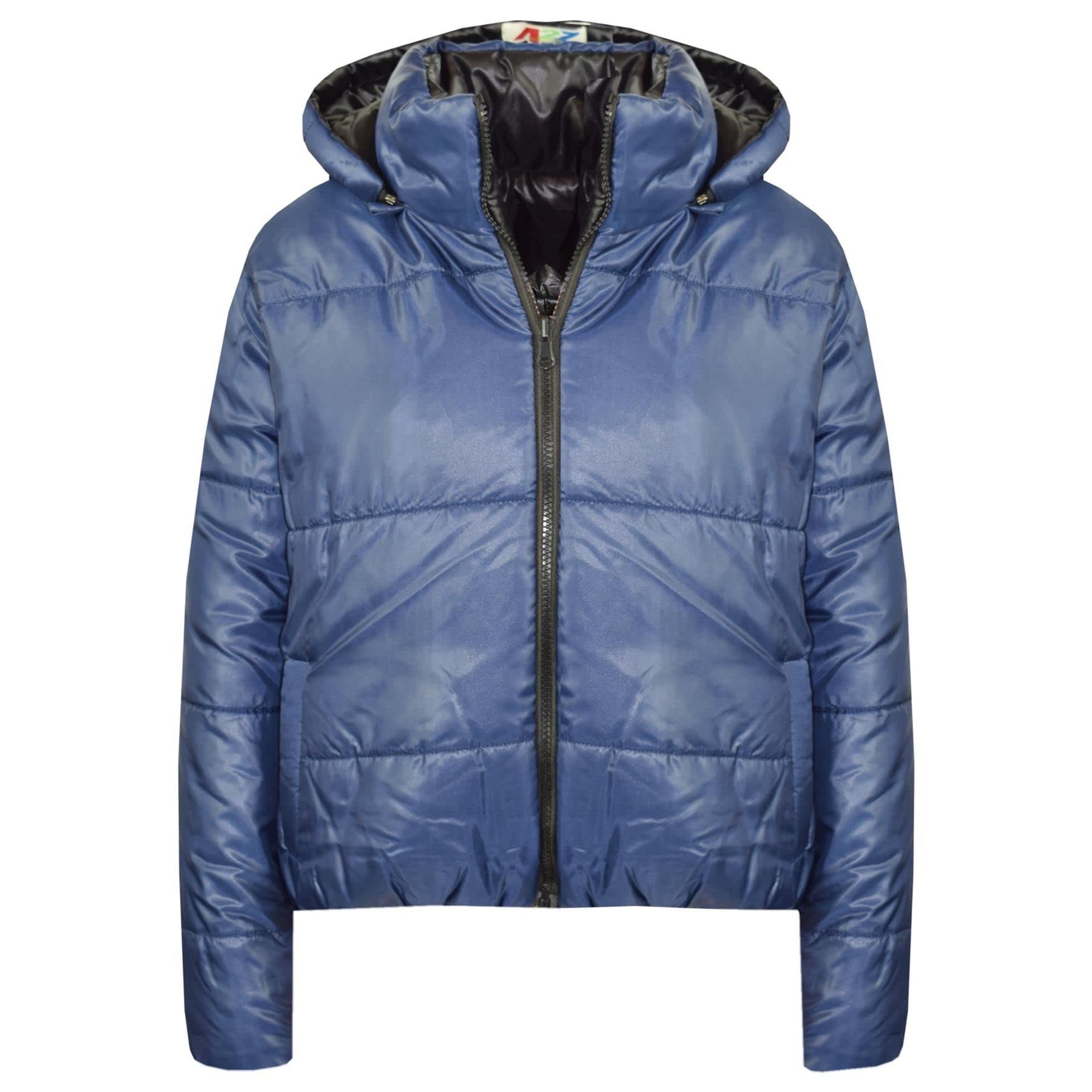 A2Z 4 Kids Dziewczyny Chłopcy Kurtka Dwustronna, Krótka, Z Kapturem, Wyściełana Podszewką Kurtki Puchowe - Reversible Jacket 492 Navy 5-6.