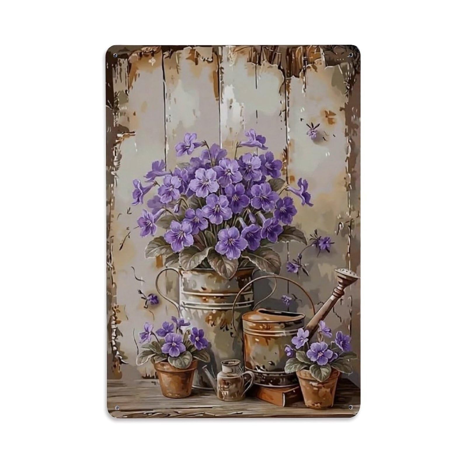 Vintage Flower Bunch Streptocarpus Pastoral Aesthetics Metal Tin Sign