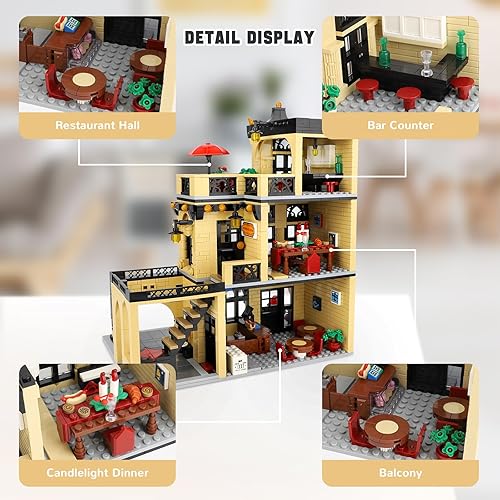 Miniatura 10 de City Coffee Shop - Juego de bloques de construcción compatible con Lego City House, Arquitectura Modular Edificio de Tres Pisos para Adultos (1443