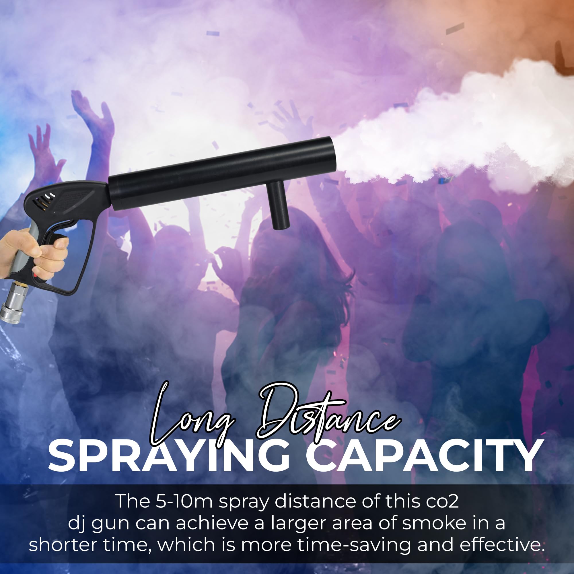Pistola per feste a CO2 con portata di 6 m | Cavo 3m + tubo uscita No-Frost | Cannone/pistola CO2 DJ di alta qualità | Adatto per il palco del DJ Club | Macchina a getto (pistola a CO2)