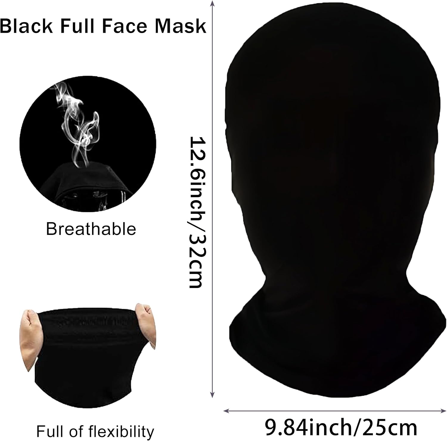 2pcs Black Full Face Mask Halloween Cosplay Spandex Black Hood Breathable Faceless Morph Head Cloth