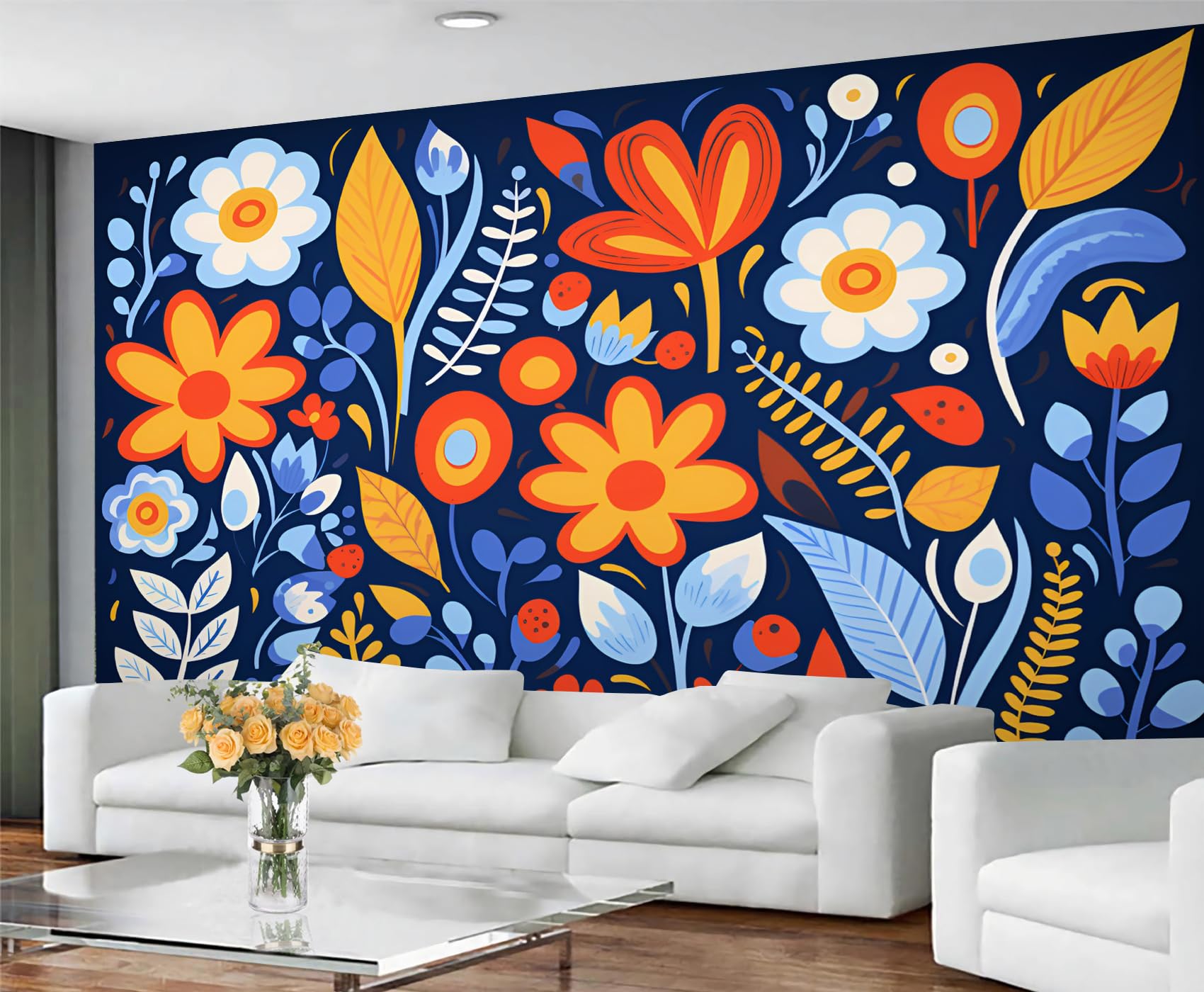 Papier peint floral mexicain cuisine et salon rénovation murale rapide sans bulles