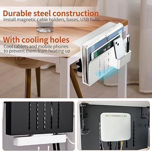 Miniatura 4 de Almacenamiento lateral de escritorio, soporte vertical para laptop debajo del escritorio, organizador de escritorio colgante sin taladros, bandeja