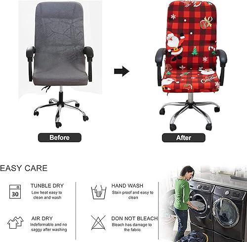 Miniatura 10 de Fundas para silla de oficina de Navidad, funda protectora universal elástica para silla de jefe de respaldo alto moderno y sencillo (XMAS05, M)