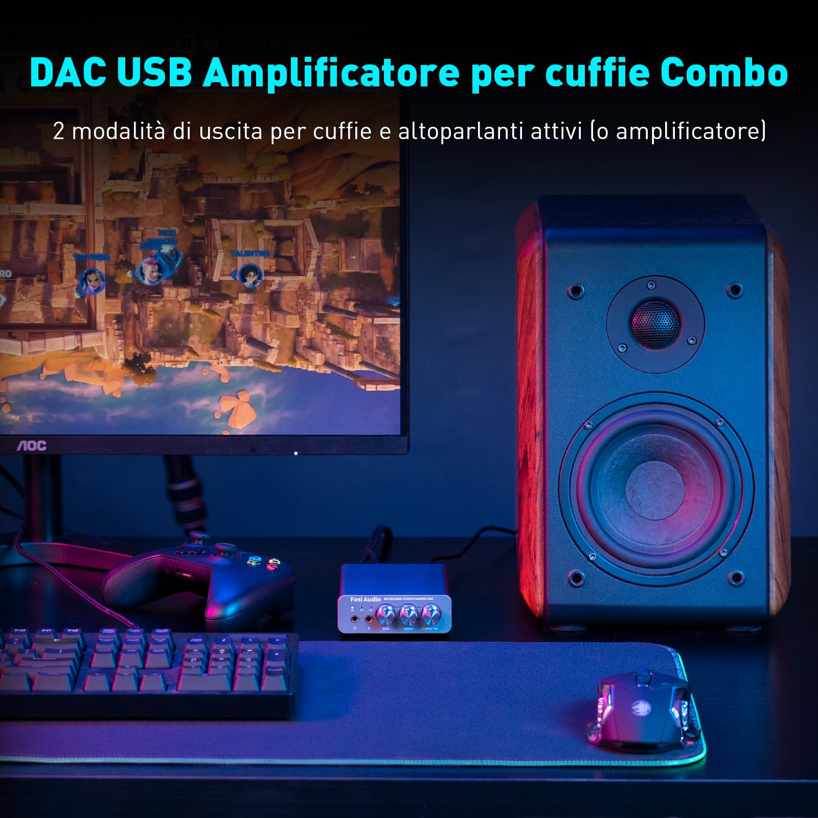 Fosi Audio K5 Pro Amplificatore per Cuffie DAC USB C Uscita 3,5 mm RCA Ingresso Microfonico Ottico Coassiale USB Type C Gaming DAC AMP Hi-Res PS5 PC MAC