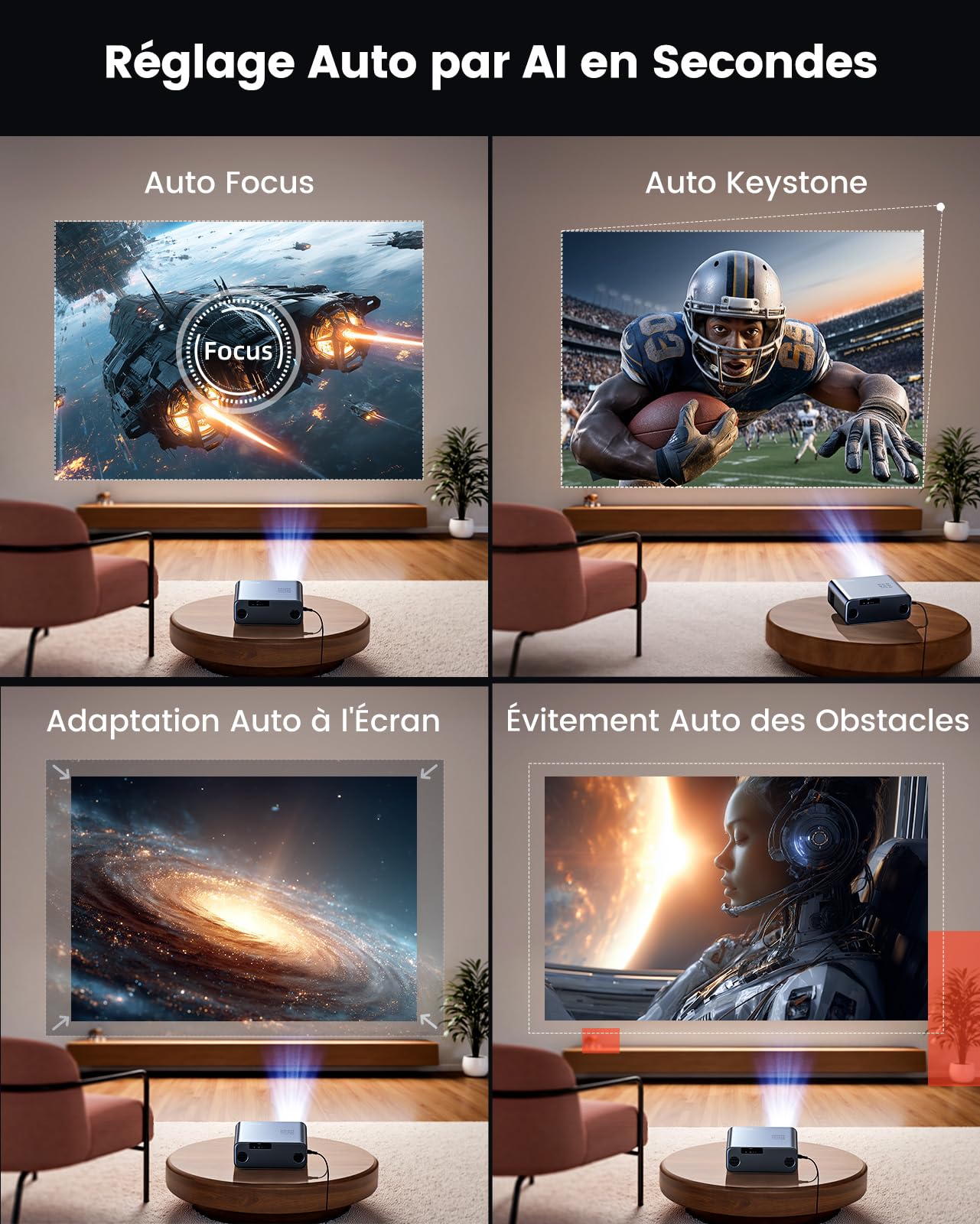 Vidéoprojecteur 4K【Google TV/Dolby】 36000 Lumens Disney+/Netflix Ready Projecteur Portable 4K Auto Focus/Keystone, Contrôle Vocal,HDR10 Projecteur WiFi Bluetooth FHD 1080P Rétroprojecteur Home Cinéma
