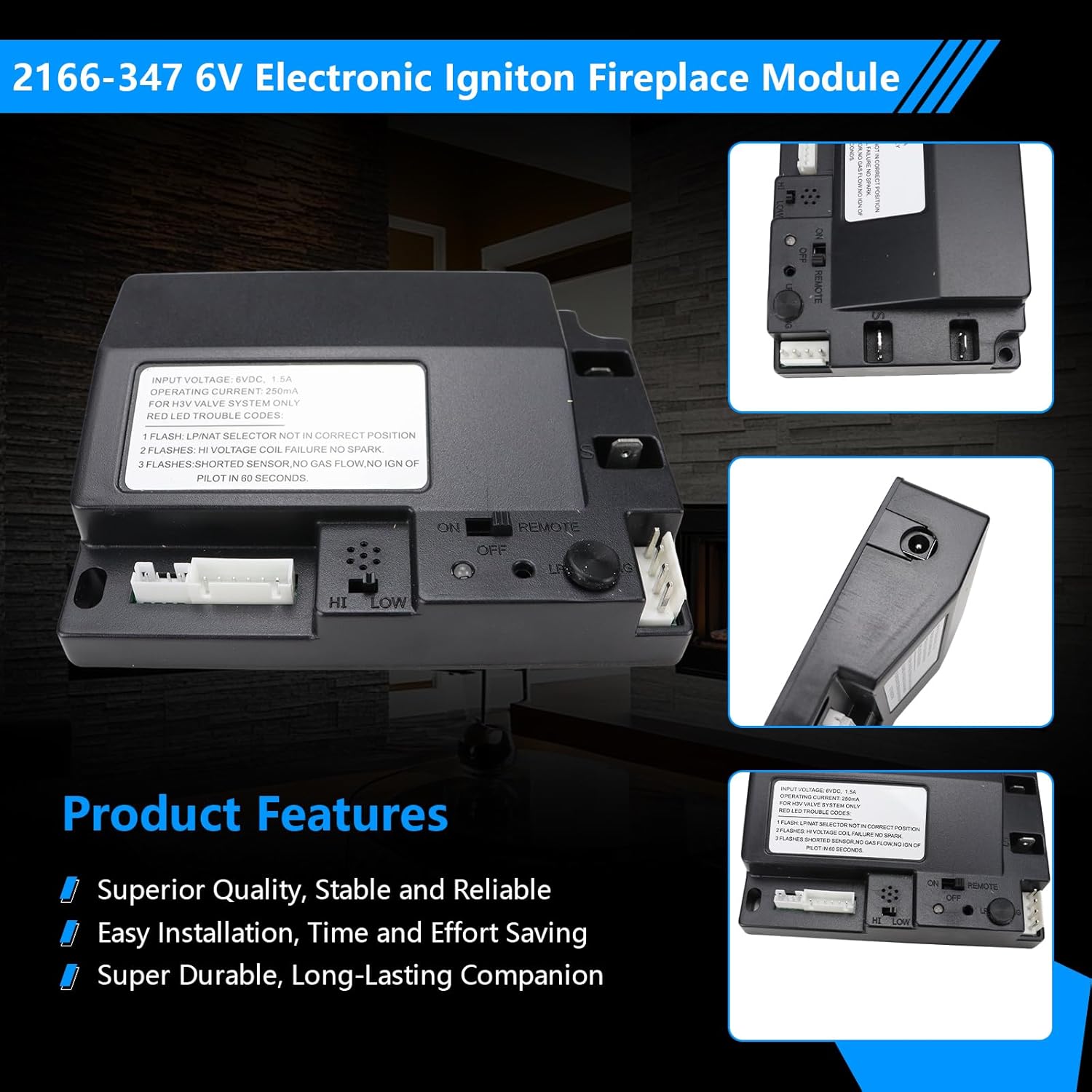 2166-347 6V Electronic Igniton Fireplace Module Compatible with Heatilator, Heat N Glo, Quadra-Fire Fireplaces – Replaces 2166-347, 2166-307 – 5-Step Flame Modulation