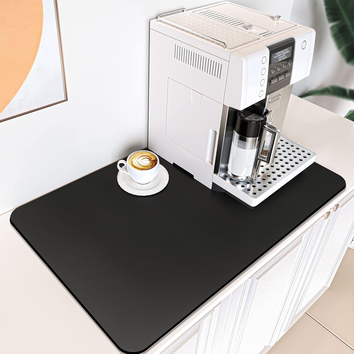 Kaiderine Coffee Mat Absorbent Coffee Bar Mat for Kitchen Hide Stain Rubber Backed,Super Absorbent Draining Mat, Coffee Bar Accessories Fit Under Coffee Pot,Dish Drying Mat,16x24Inch /40x60cm, Black