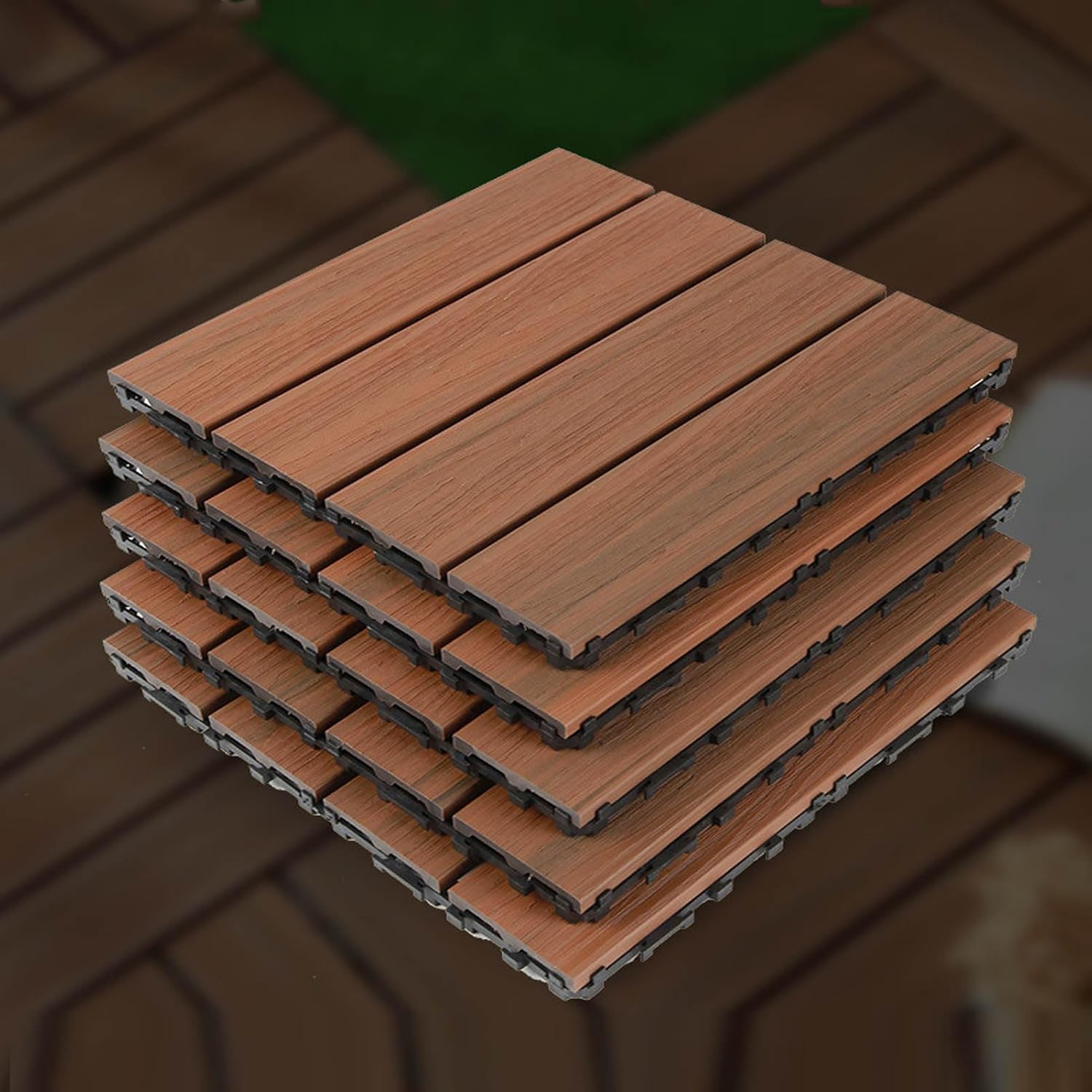 Plastic Interlocking Deck Tiles, 12"x12" Waterproof Outdoor Composite Flooring Floor Decking Tiles for Porch Poolside Balcony Backyard A 10pcs