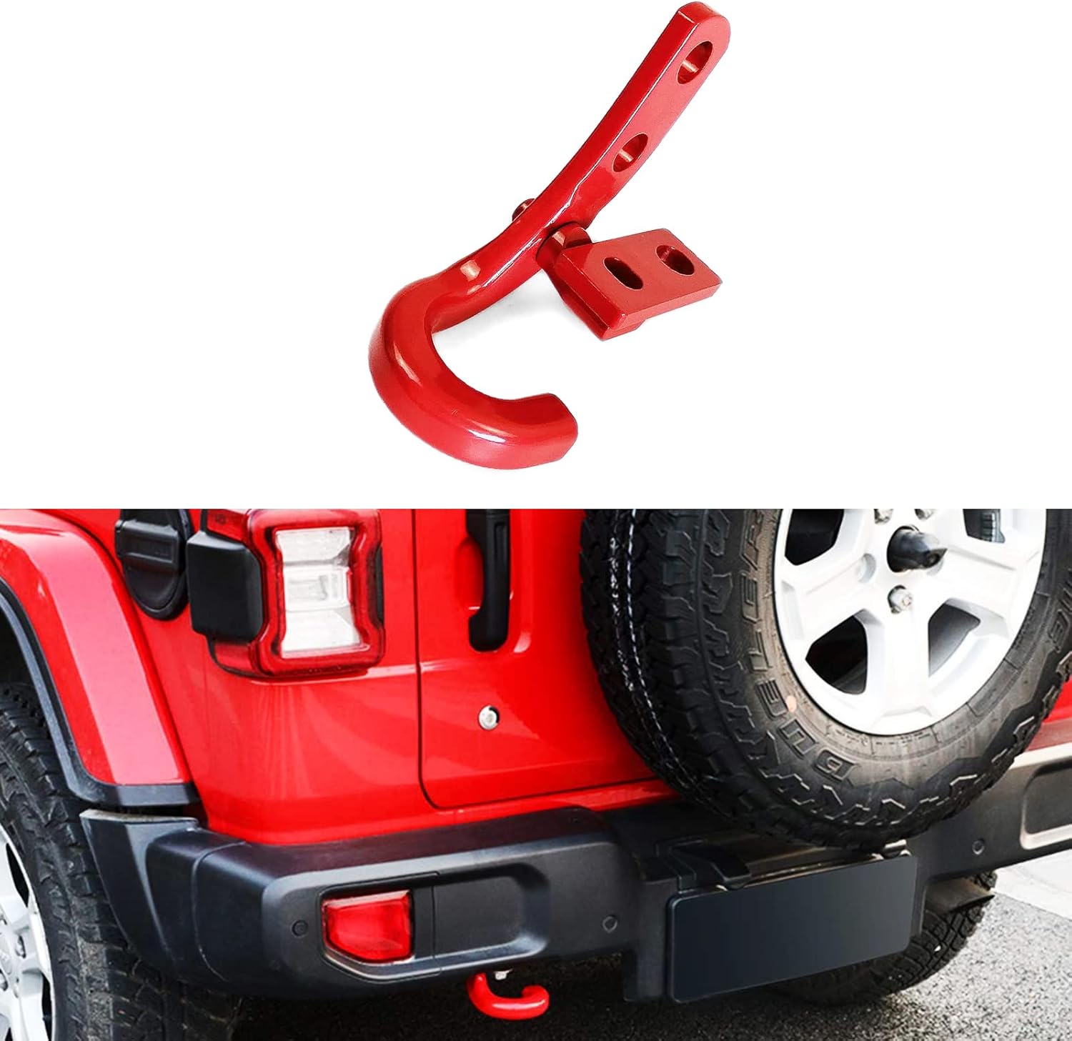Tow Hook Kit Left Trailer Hitch Receiver for 2018-2023 Jeep Wrangler JL JLU Towing Accessories, Red