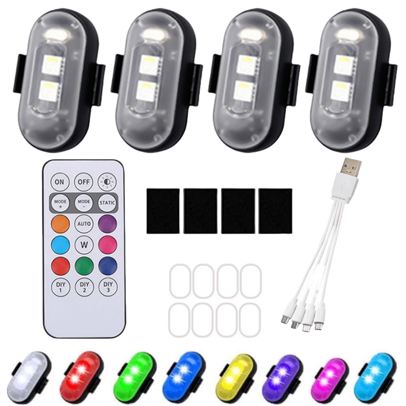 4PCS Rechargeable Remote Control Car LED Ambient Strobe Lights - Wireless Anti-Collision Flashing Light for Vehicles