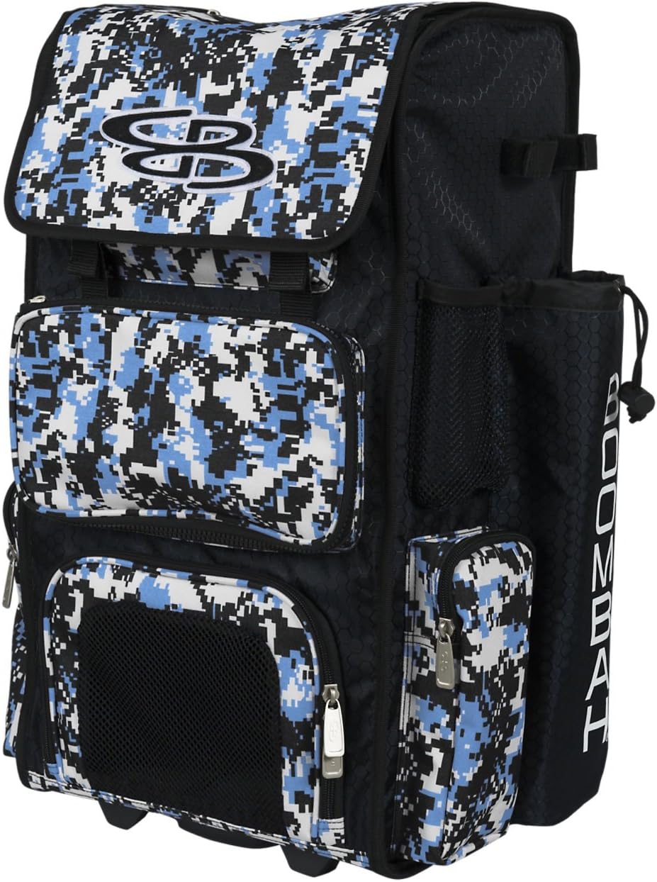 Boombah Rolling Superpack Baseball / Softball Gear Bag - 23-1/2" x 13-1/2" x 9-1/2" - Camo Series 20 Colors - Telescopic Handle and Holds 4 Bats - Wheeled Version