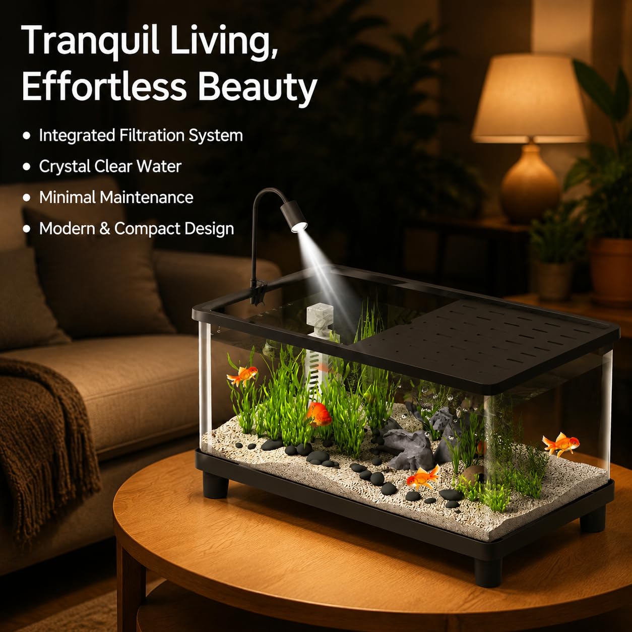 Acquario Completo per Pesci, Kit Acquario Acrilico con Pompa di Aerazione e Filtro, Vasca per Pesci con Decorazioni per Casa e Ufficio