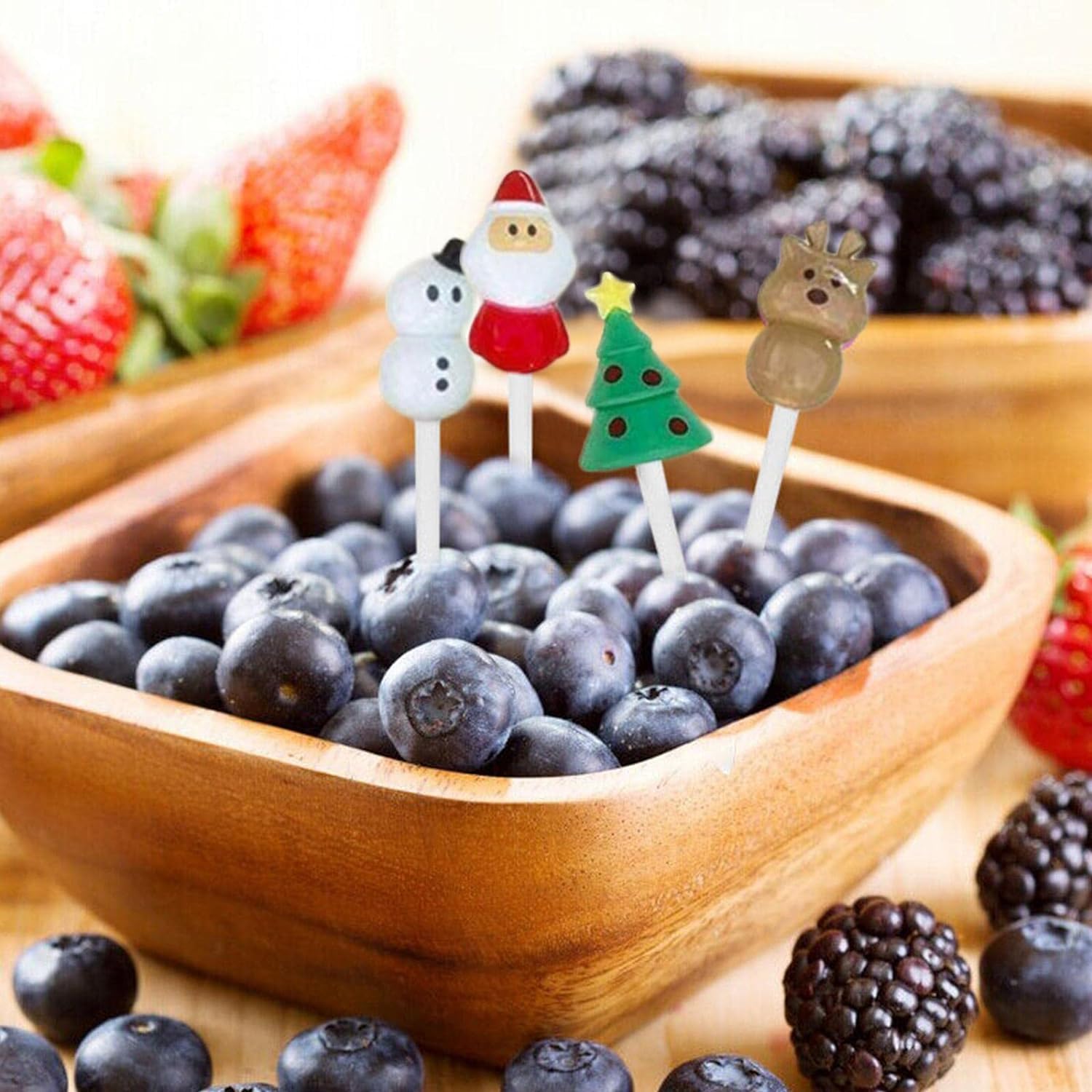 100-Pack Christmas Cocktail Picks - Santa & "Merry Christmas" Bamboo Toothpicks, 5.1 Inch