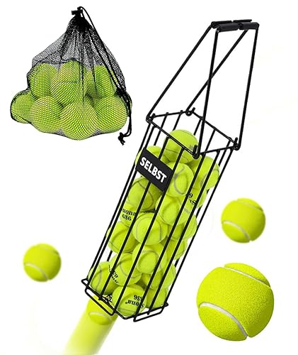Miniatura 8 de Selbst Tolva de pelota de tenis, cesta de pelotas de tenis, colector portátil de pickleball con bolsa de transporte de malla, recogedor