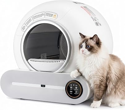 Self Cleaning Cat Litter Tray with APP Control, 65L Automatic Cat Litter Box for Multi Cats, Smart Odour Control with Safety Sensors, Extra Large Enclosed Litter Tray, 9L Waste Bin