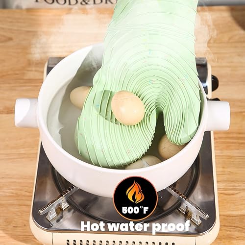 Miniatura 10 de 4 guantes de silicona para horno y soportes para ollas, resistentes al calor hasta 500 F, textura antideslizante, silicona transparente, esencial