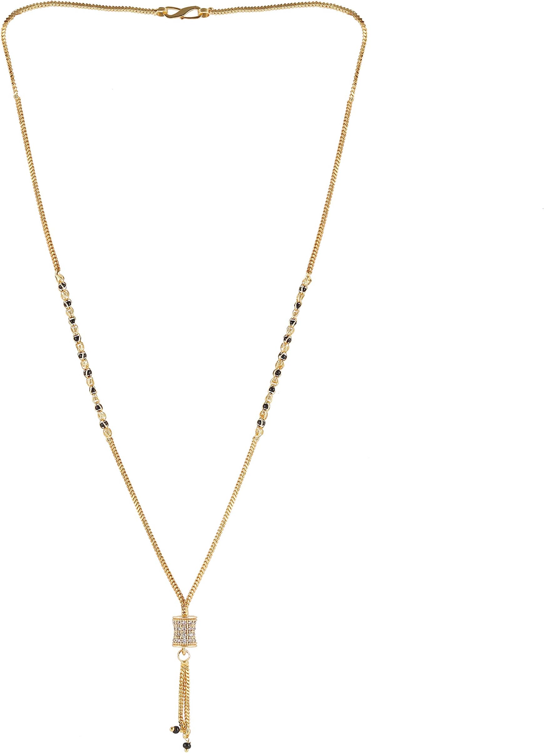 Brado Jewellery Gold Plated Mangalsutra Tanmaniya Nallapusalu American Diamond Necklace Pendant Golden Chain for Women & Girls (Yellow)