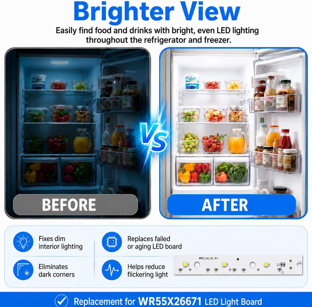 5-Pack WR55X26671 Refrigerator LED Light Board Replacement Compatible with Select GE Refrigerator Interior Lights, Replaces AP6035586 PS11767930 EAP11767930 4468532