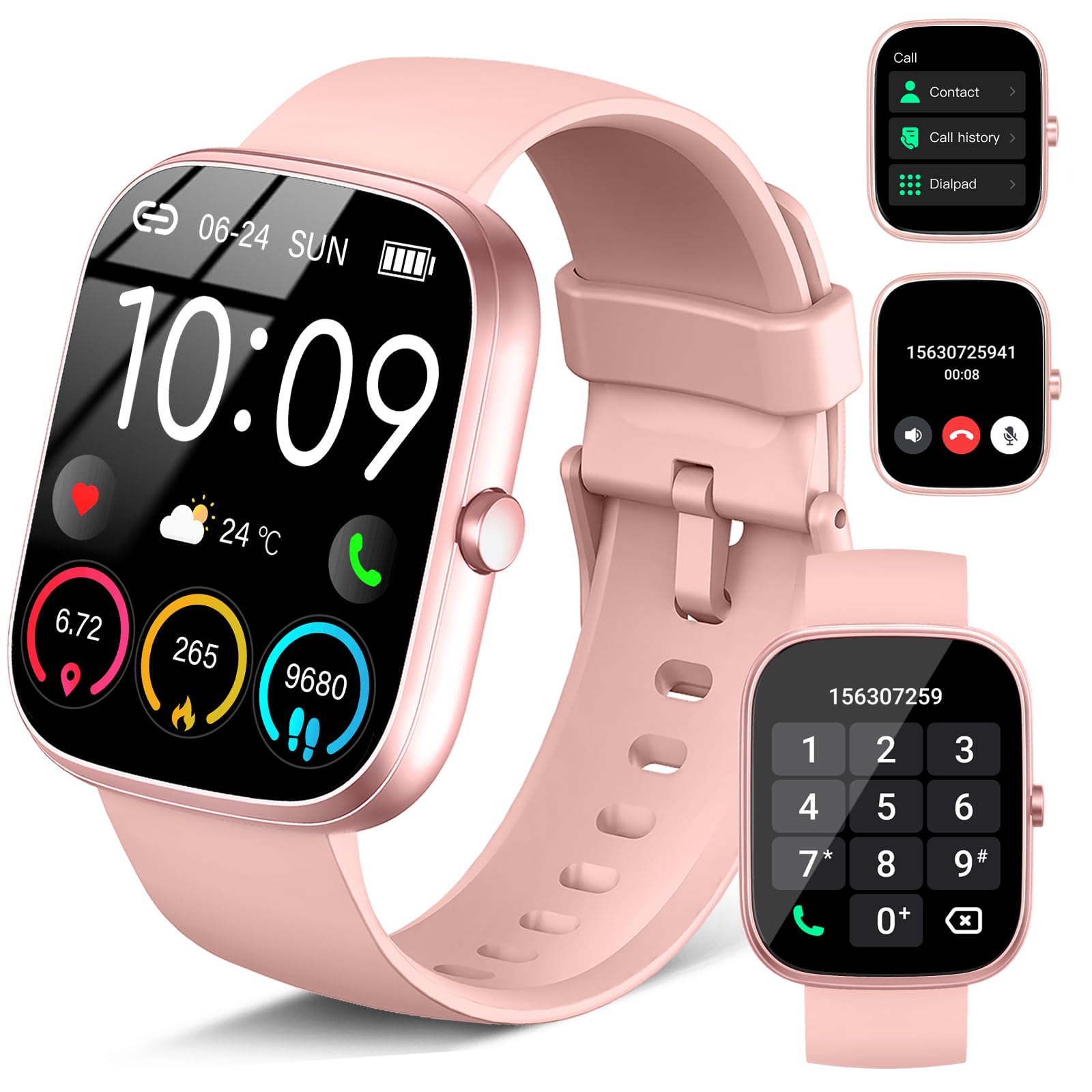 Smartwatch Uomo Donna, 1.91" Orologio Fitness con Effettua/Risposta Chiamate, 110+ Sportive Smart Watch, Contapassi, Sonno/Cardiofrequenzimetro, Impermeabil IP68 Fitness Tracker per Android iOS, Rosa