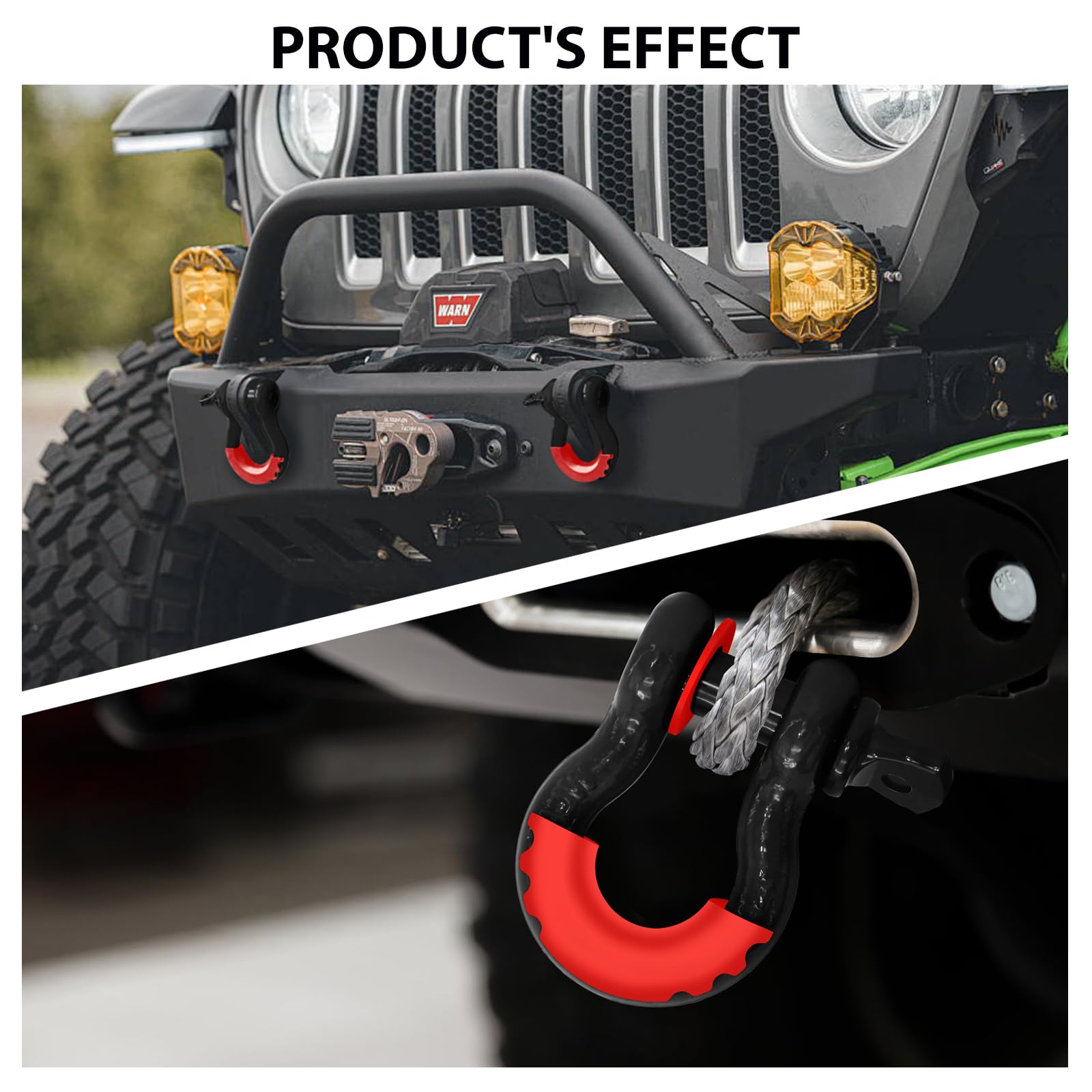 Confezione da 2 anelli a D da 1,9 cm con perno da 7/8", 4,5 kg, robusto, con anello di traino per cinghia di traino, argano fuoristrada, jeep, camion, ATV e UTV (nero-S)