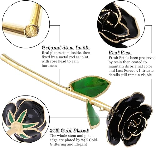 Miniatura 2 de Rosa negra chapada en oro de 24 quilates, regalo de rosa real preservada por siempre para amante, mamá, esposa, hija, novia, regalo único en