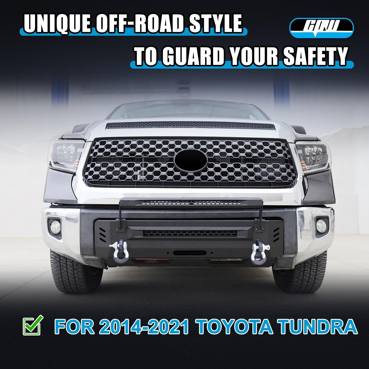 CPW Mid-Width Front Bumper Fit For 2014 2015 2016 2017 2018 2019 2020 2021 Toyota Tundra w/ 2 x D-Ring Shackles, Heavy Duty Steel Front Bumper & Bull Bar, Can Be Installed 22'' Single Row Light Bar