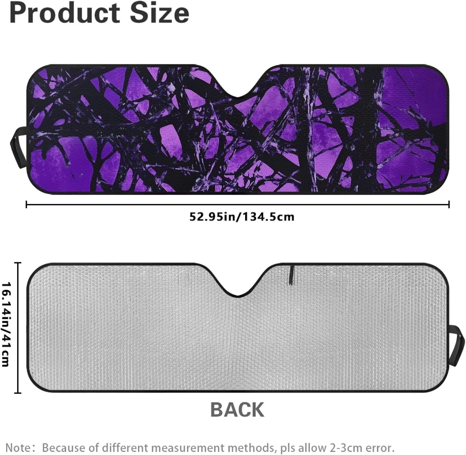 Pensura Windshield Sun Shade, Shade Heat Shield, 52.95 in *16.14 in, Suitable for 1997-2017 Jeep Wrangler Rubicon Sahara TJ JK JKU 2/4 Doors(Purple Hunting Camo Forest)