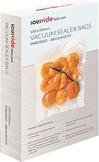 SousVideTools | Vacuum Sealer Bags | Pack of 100 | 15cm x 25cm | Embossed Food Storage | Sous Vide Cooking, Freezing & Microwaving | [SVT-06001]