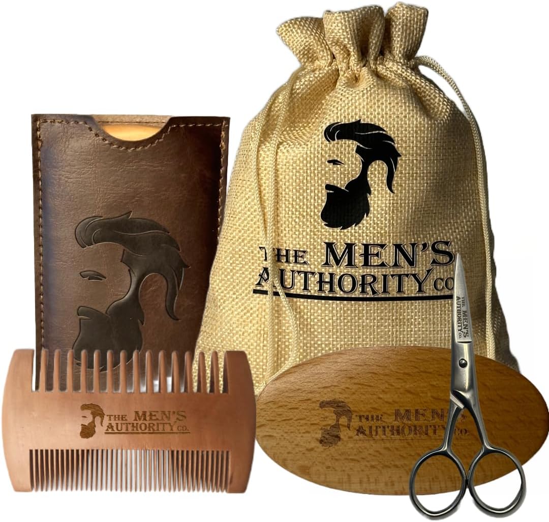 M. A. C. Beard Grooming Kit - Boar Bristle Brush, Trimming Scissor, Comb, Portable Travel Case