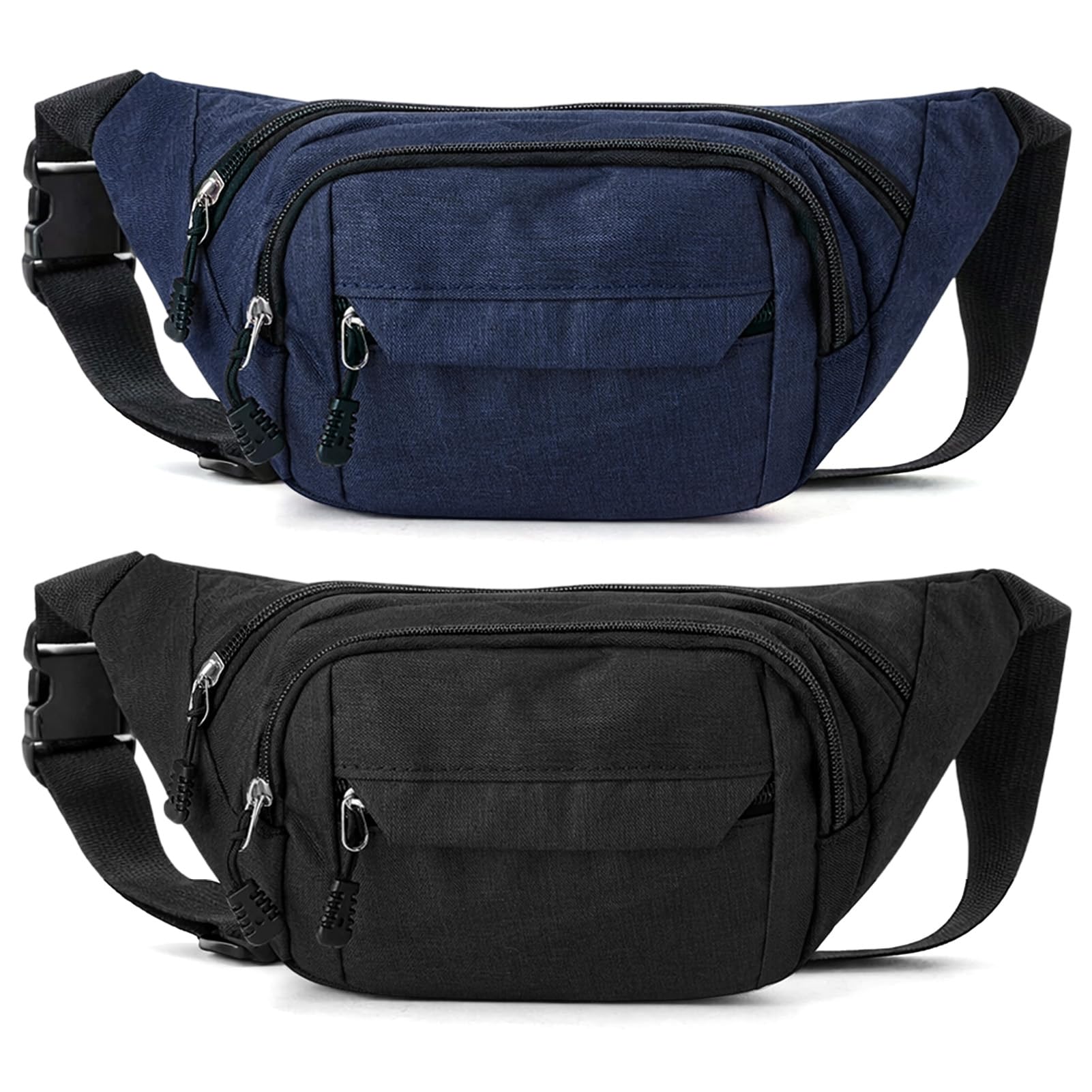 Meng Jiaran 2 Pack Bum Bag Bumbag for Men Women,Waterproof Waist Fanny Pack for Ladies, 4 Zip Pockets Adjustable Belt Cross Body Bumbags for Sport Running Walking Travel Cycling, Black, Blue — image 1