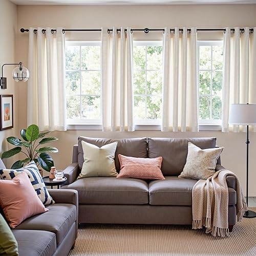 Miniatura 8 de Jinchan - Cortinas de lino texturizadas para sala de estar, con ojales en la parte superior juego de cortinas ideal para dormitorio, sala de estar,
