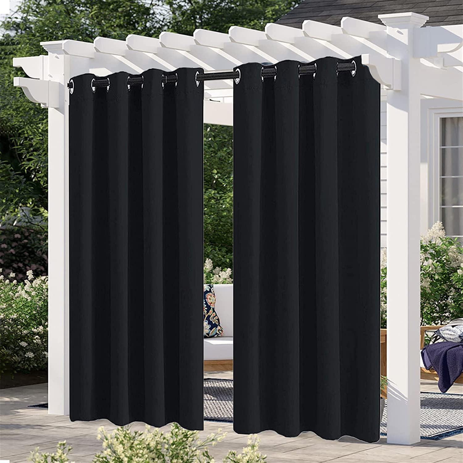 Rideau Extérieur Fleur Imperméable 132x213 Cm - Rideau Pergola Avec Œillets, Occultant Thermique Feuilles Usine Pour Terrasse, Patio & Jardin