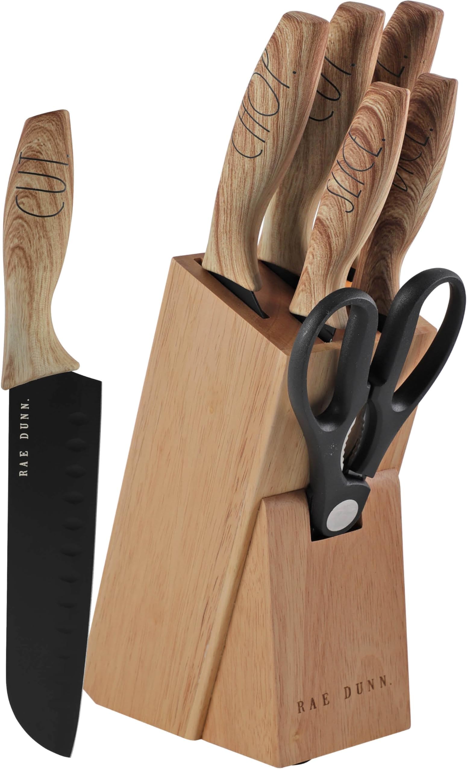 Rae Dunn 7PCS Knife Set with Block for kitchen, Stainless Steel Razor-Sharp Blade, Triple Riveted Ergonomic Handle,Essential Knife Set