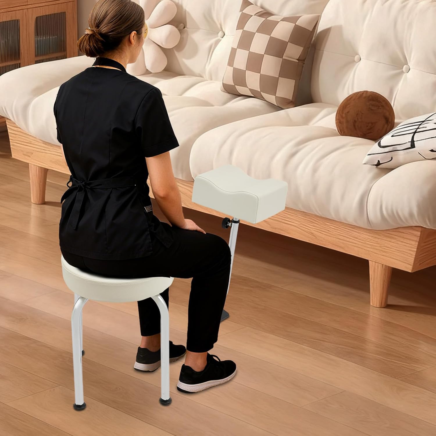 Adjustable Height Portable Foot Rest Stool for Spa Beauty Salon Studio Equipment Supplies (Black) (White)