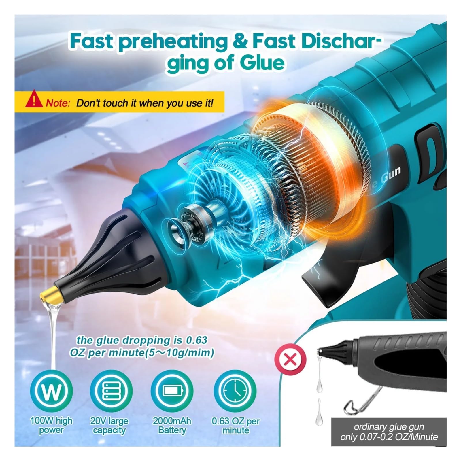 18-21V Full Size Cordless Elettrico Pistola For Colla A Caldo Hot Melt Saldatura Ad Aria Calda Anti Scottatura Ugello For La Casa Artigianato FAI DA TE Rapido Affidabile Incollaggio Flusso