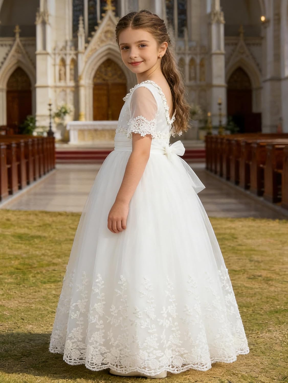 Flower Girl Dress for Wedding Lace First Communion Formal Dresses Kids Birthday Party Pageant Ball Gown