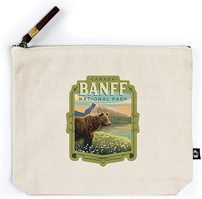 Lantern Press Banff National Park, Canada, Mount Rundle and Bear, Painterly, Contour (100% Cotton Canvas Travel Accessory Go Bag)