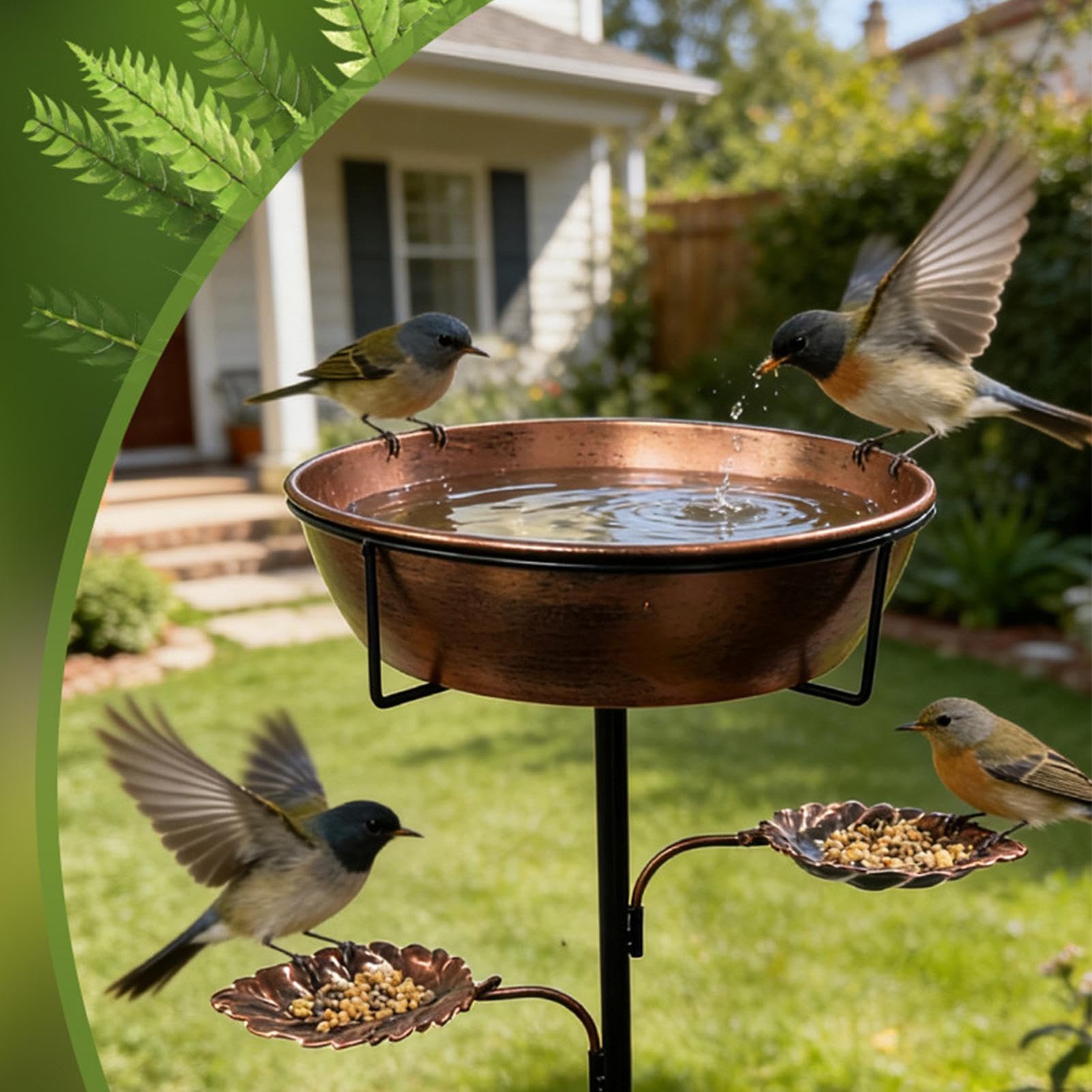 Baño Exterior de pájaros Bebedero Metálico Inoxidable con Bandeja Extraíble | Fuente de Agua para Aves de Jardín Decoración de Jardín, Patio, Balcón, Terraza, Estanque