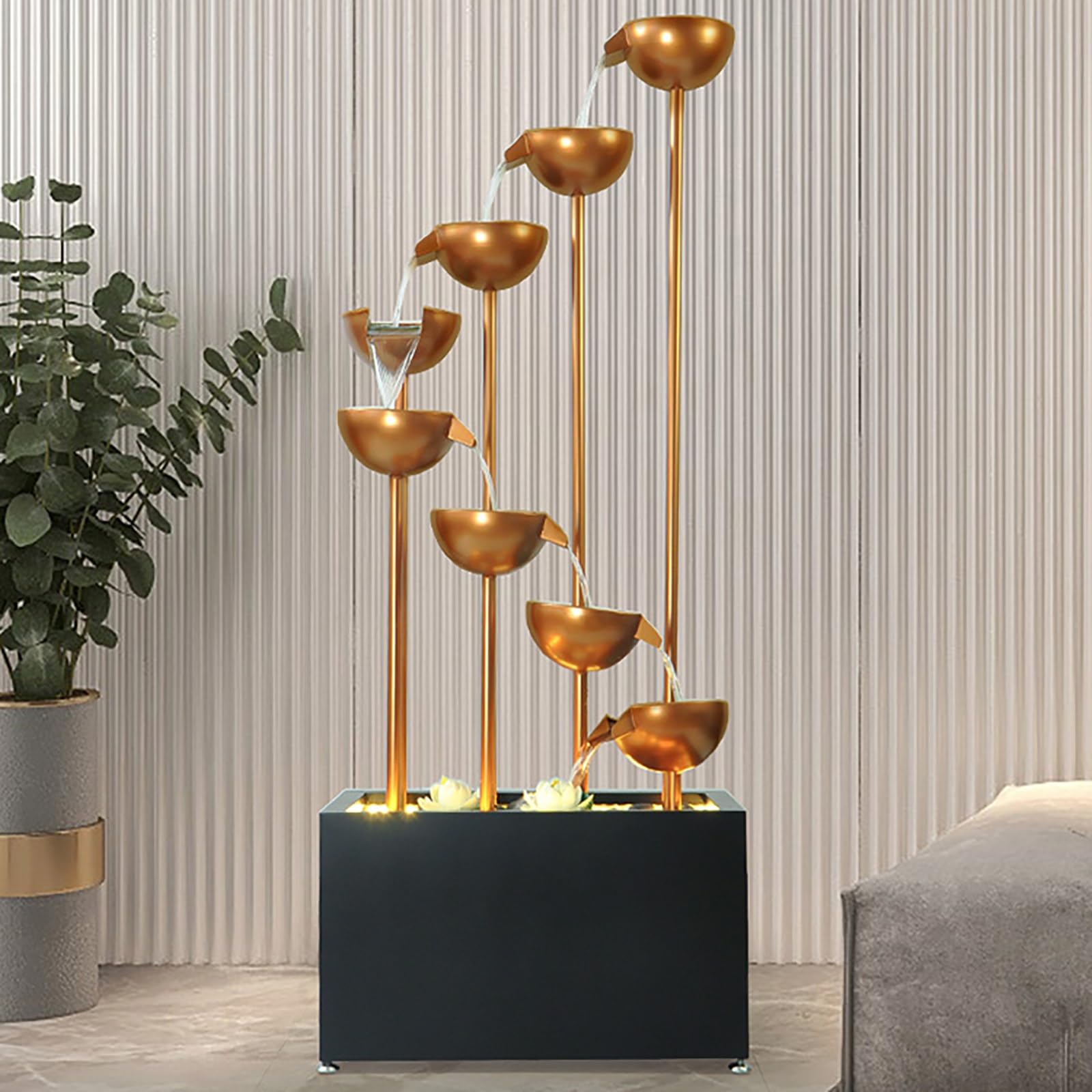 Fontaine D'intérieur avec éclairage LED, Mur d Eau Intérieur Moderne et Autonome en Métal, Fontaine de Jardin pour Salon
