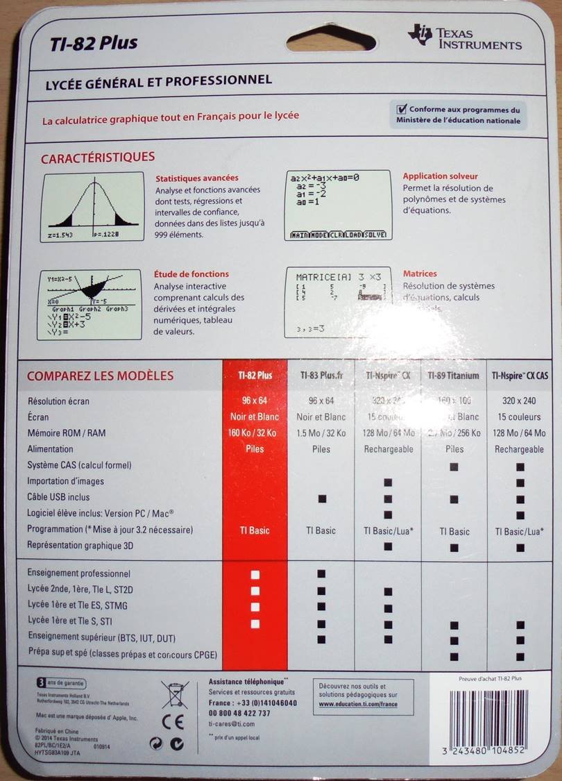 [Ancien Modèle] Texas Instruments TI 82 PLUS Calculatrice Graphique