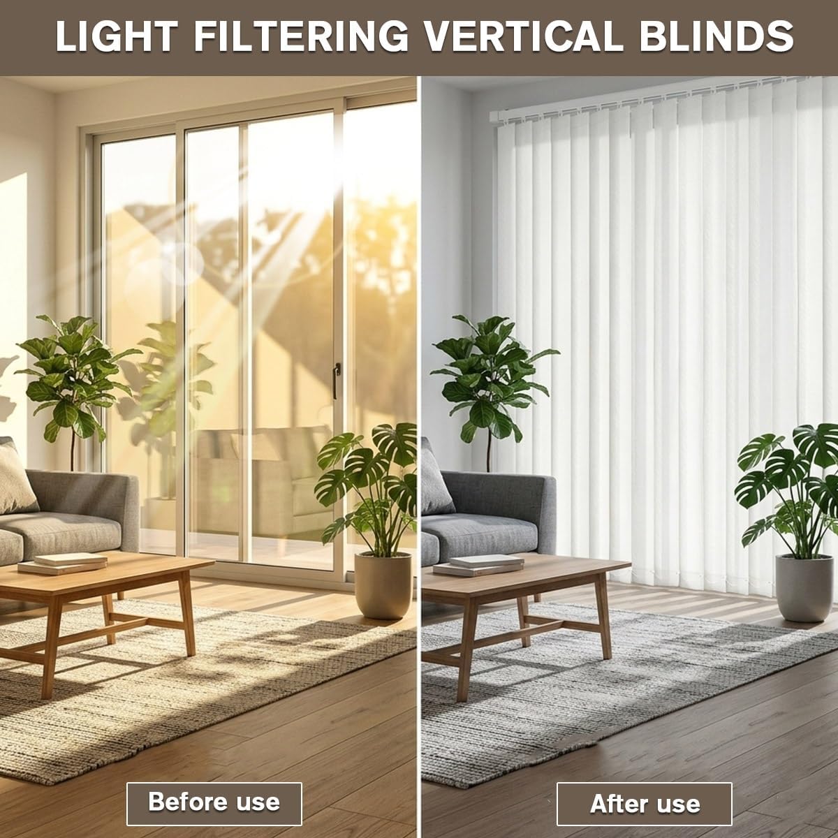 White Vertical Blinds for Sliding Glass Doors, Cordless Patio Sliding Door Blinds, 78" 88" 98" 102" 110" Room Divider Vertical Window Shades for Patio Door, Large Windows, French Doors(92" W x 78" H)